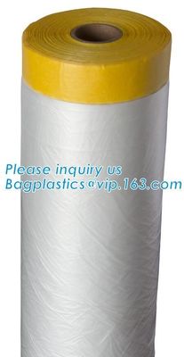 PE taped plastic drop masking film for car painting, Plastic film/pre-taped masking taped protective plastic film, BAGEA