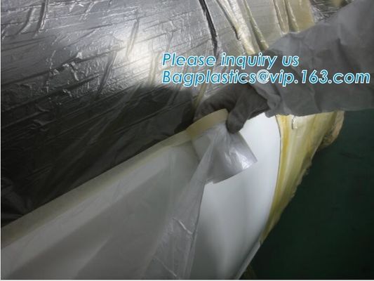 Disposable car protection pre-taped paint plastic masking film, PE material soft hardness protective plastic masking fi