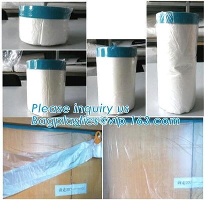 Disposable car protection pre-taped paint plastic masking film, PE material soft hardness protective plastic masking fi