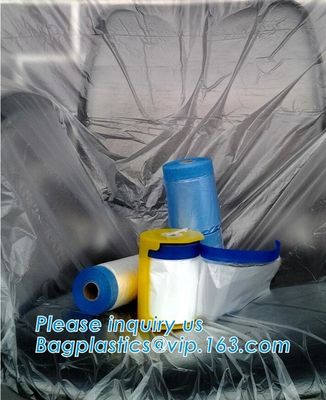 Disposable car protection pre-taped paint plastic masking film, PE material soft hardness protective plastic masking fi