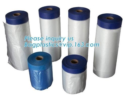 Pre-tapd paint masking film HDPE,Car paint repair masking film with tape, Hot sell masking film with adhesive tape, PAC