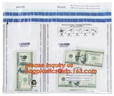 Steb Plastic Money Pe Bank Deposit Coin Security Pouch Bags With Seal For Cash Banking, Security tempered evident bank c