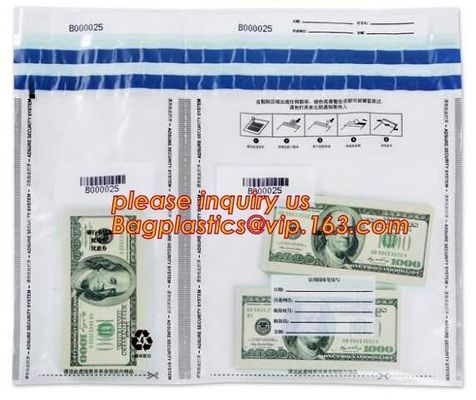 security deposit bags bank deposit bags cash deposit bags, general bank plastic deposit bags supply, Coin and Bank Note