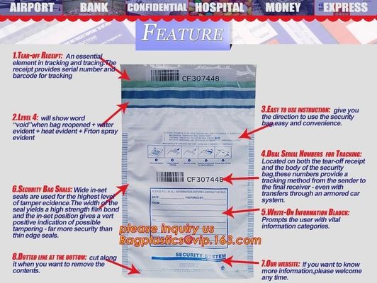 plastic security bank deposit cash money courier tamper evident proof self sealing bag, Level 2 Bank Security Deposit Ba