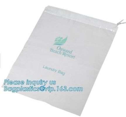 Biodegradable Size 12x16 inch cotton drawstring poly plastic hotel laundry bag,draw string pe bag logo printed poly pouc