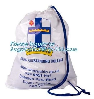 Biodegradable LDPE material hotel laundry garment poly bag on roll,Packaging poly laundry bag with cotton string rope ha