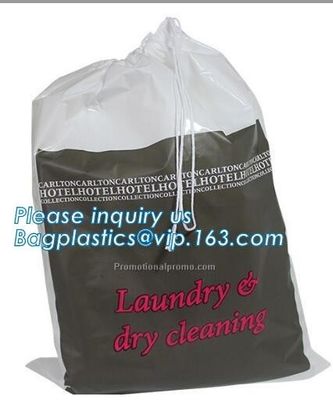 Biodegradable LDPE material hotel laundry garment poly bag on roll,Packaging poly laundry bag with cotton string rope ha