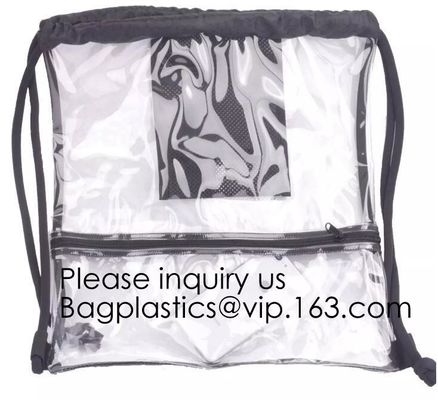 Clear Drawstring Bag - PVC Drawstring Backpack with Mesh Side Pockets for School, Music Festivals, Sporting Events, Trav