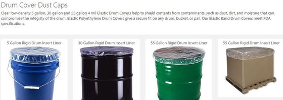 Drum cover dust caps, round bottom drum liners, drum cap sheets, poly disc lid liners, 5 gallon, 15 gallon, 30 gallon, 5