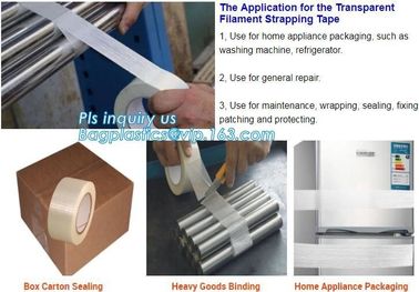 fiber reinforced filament tape,filament adhesive fibreglass mesh tape,Self Adhesive Bi-directional Filament Tape bagease