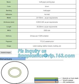 Water-activated Reinforce Kraft Gummed Paper Tape for Sealing &amp; Strapping,Self adhesive kraft paper gummed tape bagease