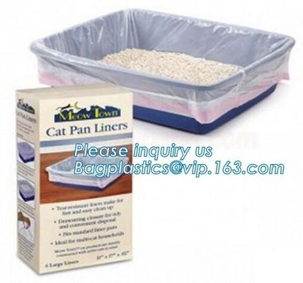 CAT PAN LINERS, DRAWSTRING CAT LITTER TRAY LINERS, CAT LITTER BAGS, CAT PET BAGS, WASTE BAGS, POOP BAGS, DRAWTAPE BAGS,