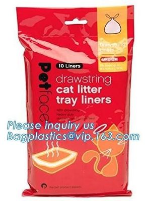 CAT PAN LINERS, DRAWSTRING CAT LITTER TRAY LINERS, CAT LITTER BAGS, CAT PET BAGS, WASTE BAGS, POOP BAGS, DRAWTAPE BAGS,