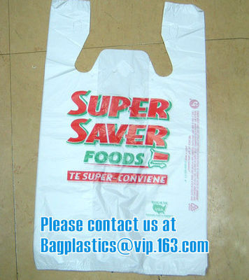 plastic garbage bag, t-shirt bag on roll, pe garbage bag, China HDPE T-shirt bags on roll