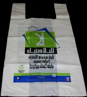 Starch Biodegradable T Shirt Bags Made Of PLA PBAT, 100% Biodegradable &amp; Compostable,T-Shirt Shopping Bags, DOLLAR STORE