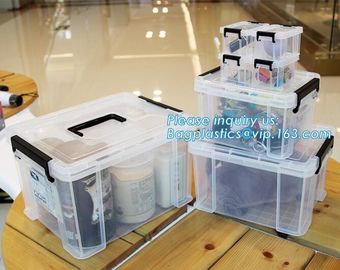 eco-friendly transparent plastic container multipurpose storage box for home, Clear Box with a White Lid and Black Latch