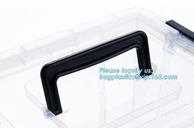 eco-friendly transparent plastic container multipurpose storage box for home, Clear Box with a White Lid and Black Latch