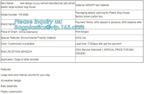 Outdoor garden cage used plastic pet house kennel for large dog, Waterproof Plastic Outdoor Dog House Dog Kennels For Do