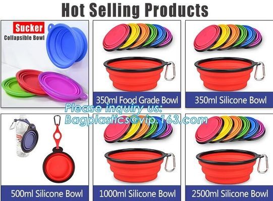 Food Water Feeder Silicone Portable Folding collapsible dog bowl, pocket foldable silicone travel pet food dog bowl, bag