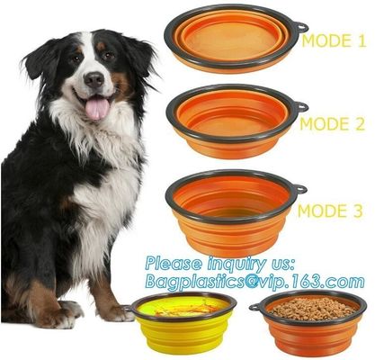 Wholesale Silicone Portable Food Grade Unbreakable Stocked Colorful Collapsible Pet Dog Bowl With Hook, Portable Foldabl