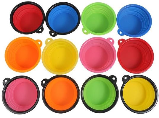 Wholesale Silicone Portable Food Grade Unbreakable Stocked Colorful Collapsible Pet Dog Bowl With Hook, Portable Foldabl