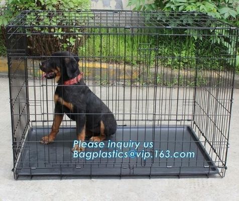 Scratch Resistant and Bite Resistant Bold Foldable Pet Wire Dog Kennels Cages, Folding Steel Dog Cages With Plastic Tray