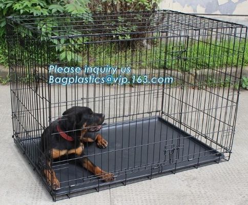 Scratch Resistant and Bite Resistant Bold Foldable Pet Wire Dog Kennels Cages, Folding Steel Dog Cages With Plastic Tray