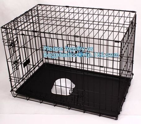 Scratch Resistant and Bite Resistant Bold Foldable Pet Wire Dog Kennels Cages, Folding Steel Dog Cages With Plastic Tray