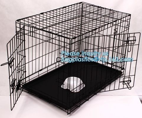 Scratch Resistant and Bite Resistant Bold Foldable Pet Wire Dog Kennels Cages, Folding Steel Dog Cages With Plastic Tray