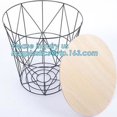 Wooden top metal wire coffee table design, customized design size wire coffee side tables, Black iron base and transpare