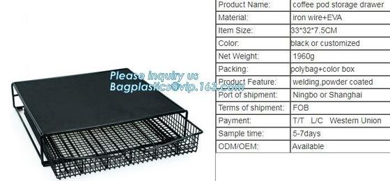 Coffee pod storage drawer, customized iron metal mesh coffee pod storage organizer 36 k cup drawer, Kitchen King Coffee