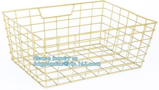 metal wire storage basket with tray in whole sale lowest MOQ sale even just buy 1 set, Kitchen storage Rose gold wire me