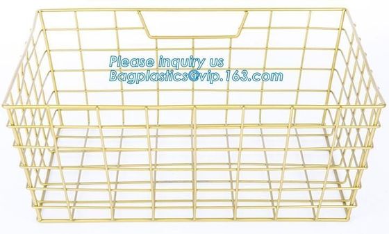 metal wire storage basket with tray in whole sale lowest MOQ sale even just buy 1 set, Kitchen storage Rose gold wire me