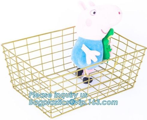 metal wire storage basket with tray in whole sale lowest MOQ sale even just buy 1 set, Kitchen storage Rose gold wire me