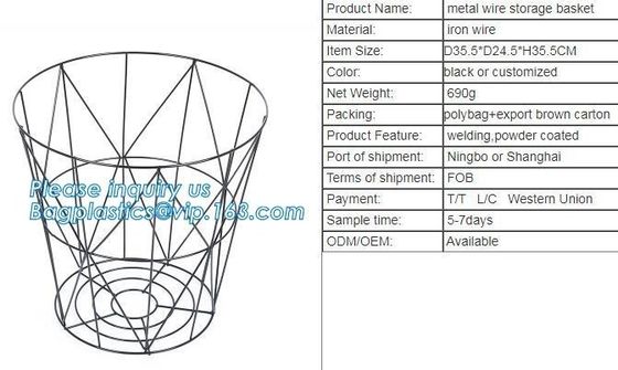 Customized Wire Diameter Stock Pot Cooking Wire Mesh Metal Storage Basket, Industrial Metal Wire Storage Basket With Han