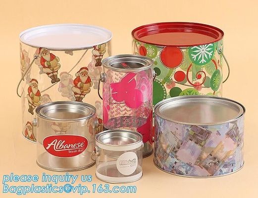 OEM ODM Accepted 680ml Plastic PET Clear Round Can For Mint Storage,Clear 1 gallon PET paint can &amp; lid with metal handle