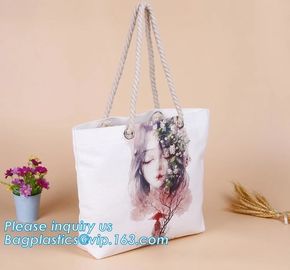 Promotional custom portrait printing lady shoulder bag,cotton canvas shopping tote bag with cotton rope handle bagease p