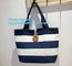 factory lowest price for wide stripe cotton canvas oxford canvas tote bag with inside small stripe lining and ziper lock