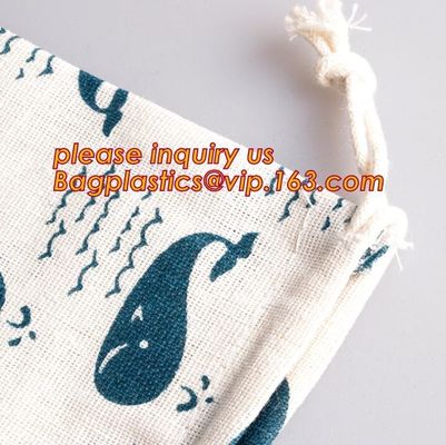 Wholesale Custom logo printed small 100% organic cotton muslin drawstring gift jewelry bag for sale,Personalized Colorfu