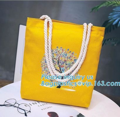 Wholesale white color letters series printing rough rope handle cotton canvas fabric foldable tote shopping bag bagplast