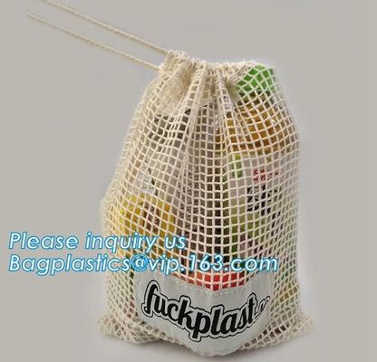 Factory wholesale reusable long handle cotton net produce bag,cotton net shopping bags for vegetables fruits bagease