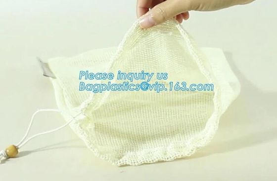 Factory wholesale reusable long handle cotton net produce bag,cotton net shopping bags for vegetables fruits bagease