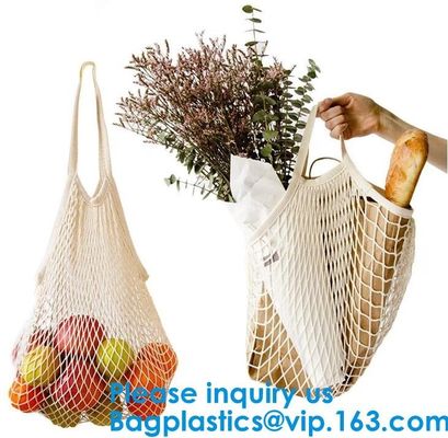 Organic Pure Cotton String Net Tote Shopping Bag with Long Handle Durable Washable Logo Customize Shopping Handbag Large