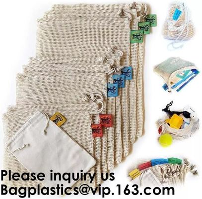 Cotton Packing Bags For Fruit &amp; Vegetables, Organic Cotton Mesh Bags, Drawstring Cotton Net Bags, bagease, bagplastics