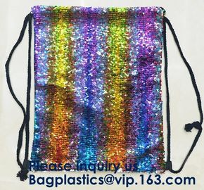 Customized Sublimation Sequins Drawstring Bag Black And White Backpack Bag,Reversible Bling Customized Sequin Drawstring