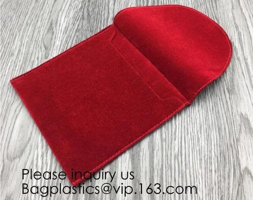 Envelop Red Velvet Christmas Pouch Promotional Red Velvet Packaging Bag For Cosmetic Gift Packaging, For Jewelry, bottle