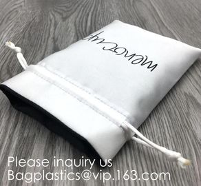 Customized Satin Hair Bag,Small Recyclable Gift Bag,Double Satin Drawstring Bag,Luxury Shinny Cream Satin Pouch With Rib