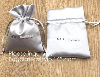 Custom Gold Pink Satin Hair Extension Packaging Bag,Soft And Shinny White Silk Drawstring Pouch For Packaging bagease