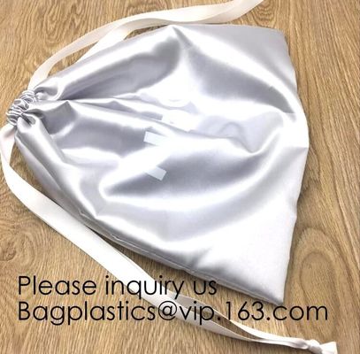 Satin Cosmetic Bag With Printing,Silver Satin Hair Collection Bag,Drawstring bag For Hair Packaging Dust Bag For Shoe