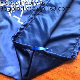 Large Dark Navy Blue Satin Dust Bag With Drawstring,Thick Black Satin Pouch With Gold Printing, bag with Printed Ribbon